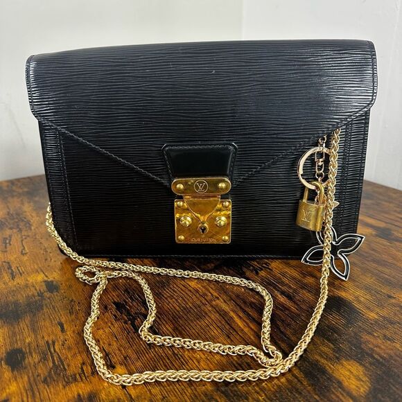 Louis Vuitton Vintage Bag Sellier Dragonne Clutch Wristlet Black Epi Leather - Picture 1 of 16